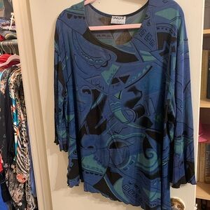 Unique Vintage Blue and Black Abstract Top